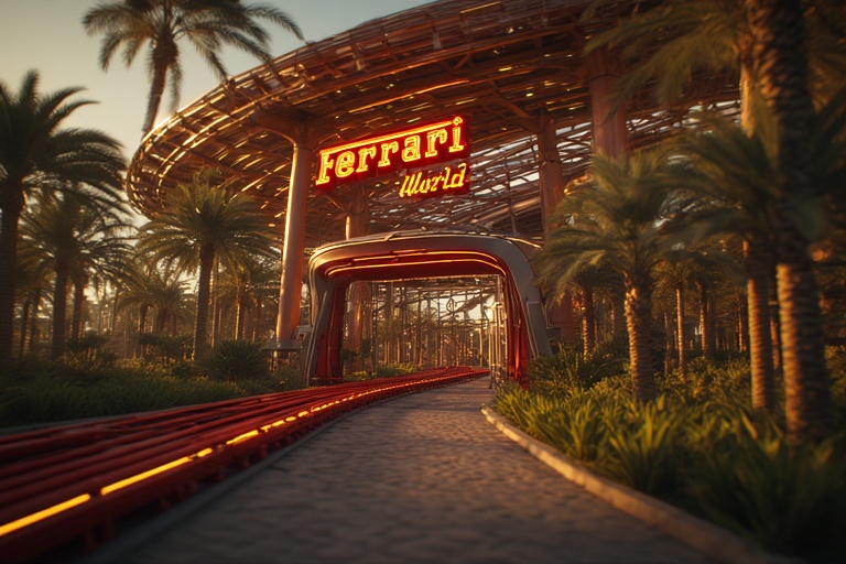 Ferrari World Yas Island entrance and roller coaster track